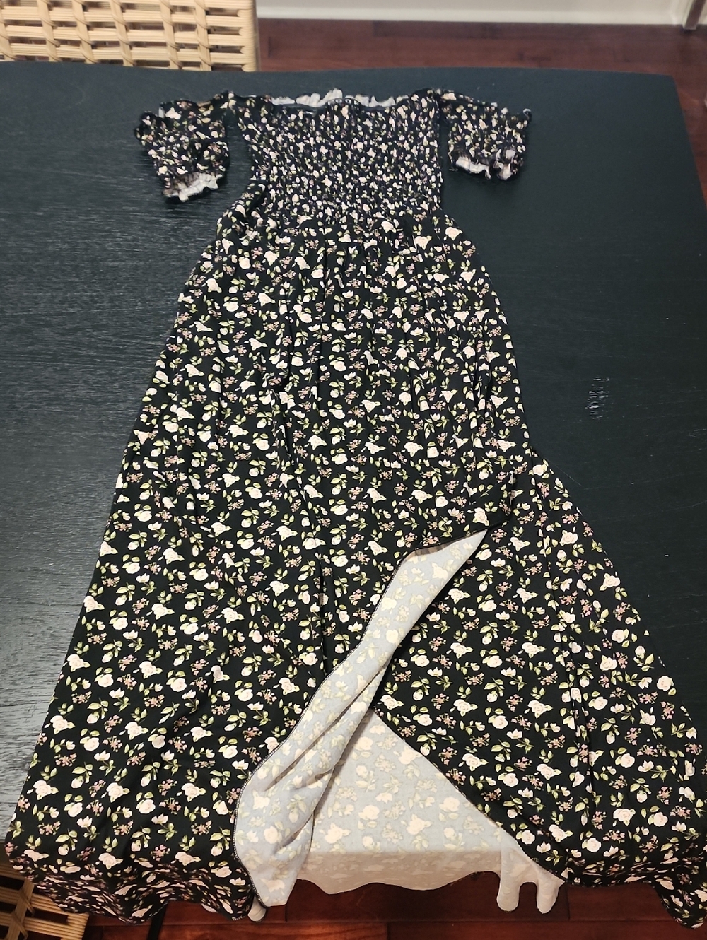 Black Floral Smocked Off-Shoulder Maxi Dress